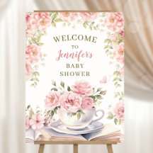 Bücher Baby Shower Mädchen Floral Rosa Willkommen