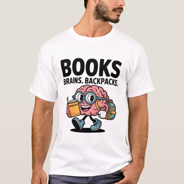 Bücher Brains Rucksäcke Funny Kawaii School Brain T-Shirt (Vorderseite)