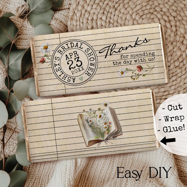 Bücher Brautparty Schokoladen-Bar Favor-Wrapper (Vintage library card books theme watercolor floral bridal shower DIY chocolate bar favor wrapper)
