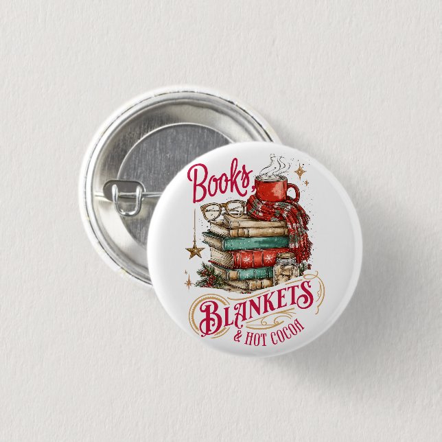 Bücher, Decken und heiße Schokolade  Button (Vorne & Hinten)