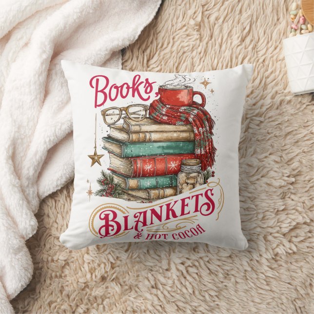 Bücher, Decken und heiße Schokolade  Kissen (Decke)