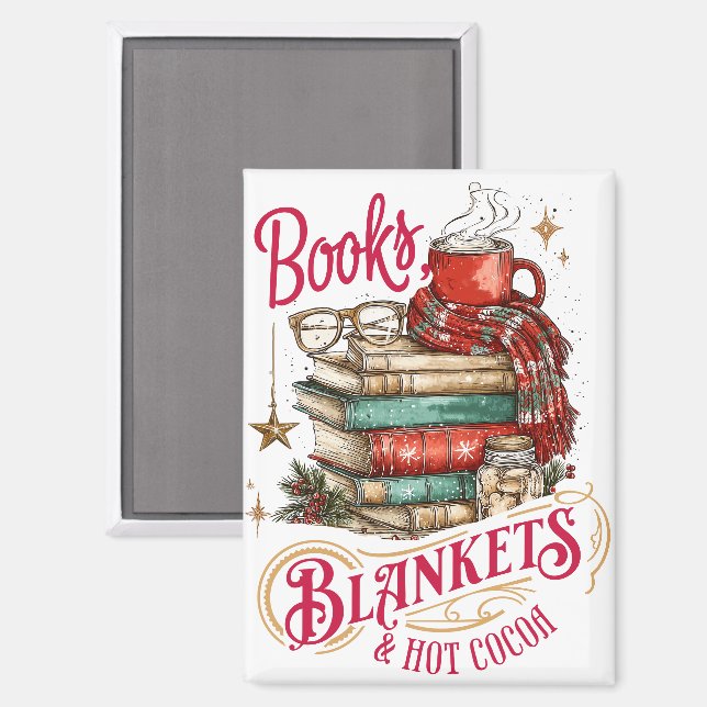 Bücher, Decken und heiße Schokolade  Magnet (Vorderseite/Rückseite)