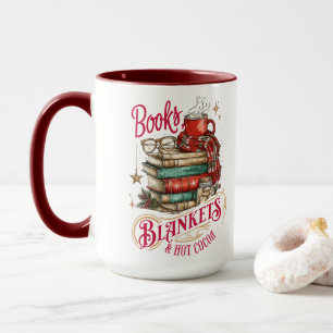 Bücher, Decken und heiße Schokolade Tasse