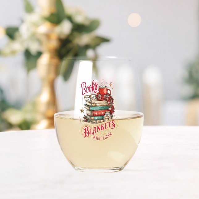 Bücher, Decken und heiße Schokolade  Weinglas Ohne Stiel (Insitu (Hochzeit))