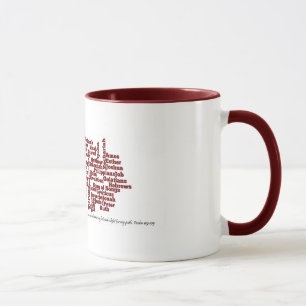 Bücher der Bibel. Rote Beschriftung auf weißem Tasse