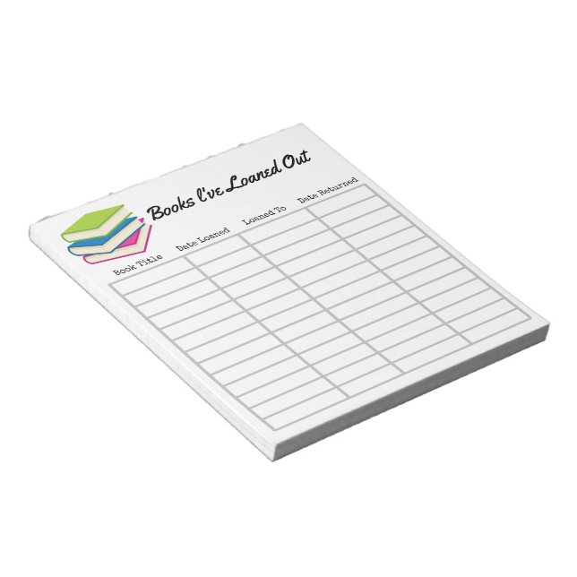 "Bücher, die ich ausgeliehen habe" Notepad Notizblock (angewinkelt)