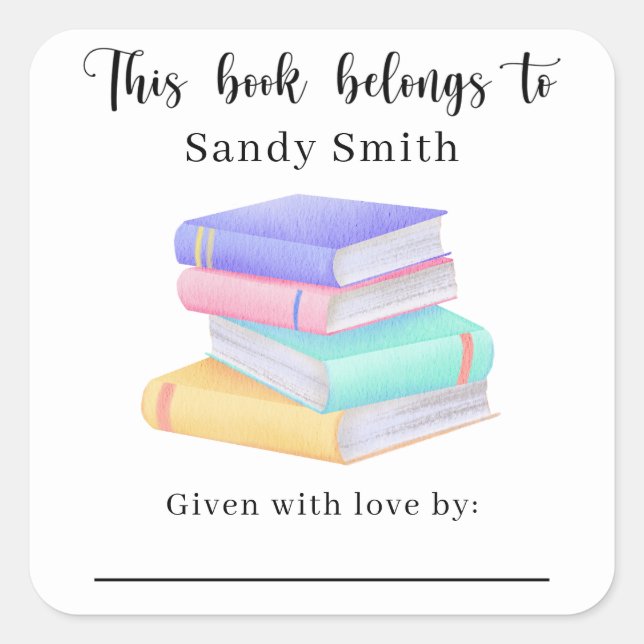 Bücher - Dieses Buch gehört mit Nachrichten Quadratischer Aufkleber (Vorderseite)