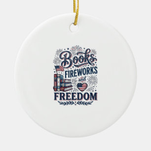 Bücher Feuerwerk und Freiheit Patriotischer Leser- Keramik Ornament