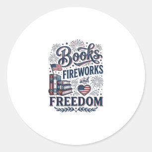 Bücher Feuerwerk und Freiheit Patriotischer Leser- Runder Aufkleber