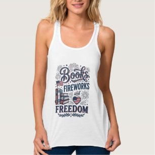 Bücher Feuerwerk und Freiheit Patriotischer Leser- Tank Top