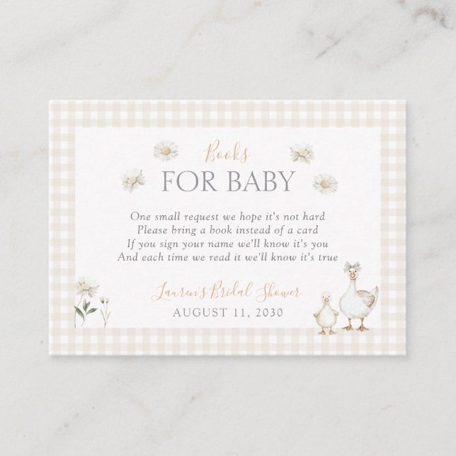 Bücher für Alberne Gänse Whimsical Beige Dusche Begleitkarte (Vorderseite)