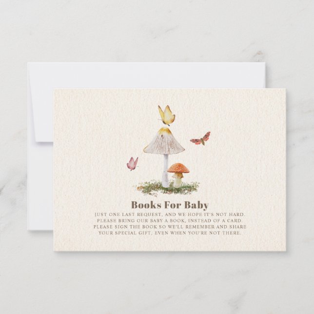 Bücher für Baby Butterfly Woodland Mushroom Einladung (Vorderseite)