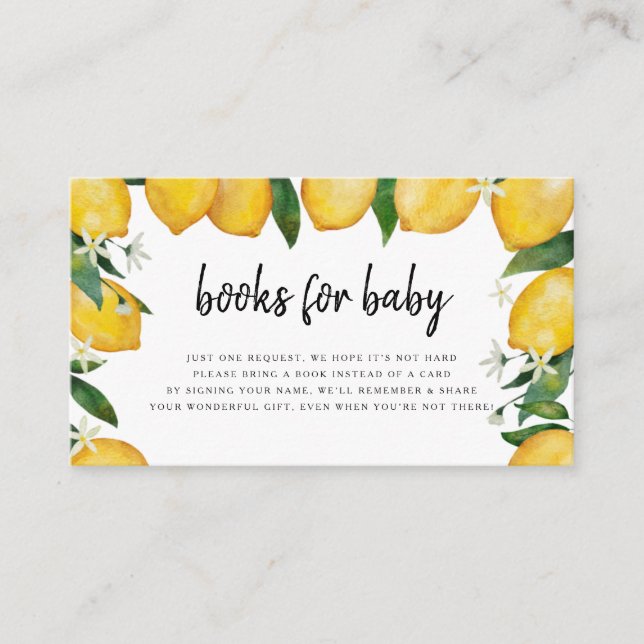 Bücher für Baby Card, Lemon Themed Baby Dusche Begleitkarte (Vorderseite)