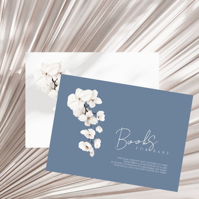 Bücher für Baby Dusty Blue White Orchid Baby Dusch Begleitkarte (Books for Baby Dusty Blue White Orchid Baby Shower Enclosure Card)