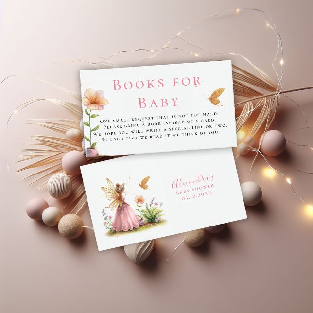 Bücher für Baby Fairy Princess Pink Girl Dusche Begleitkarte (fairy princess baby girl shower books enclosure card elegant cute adorable watercolor pink)