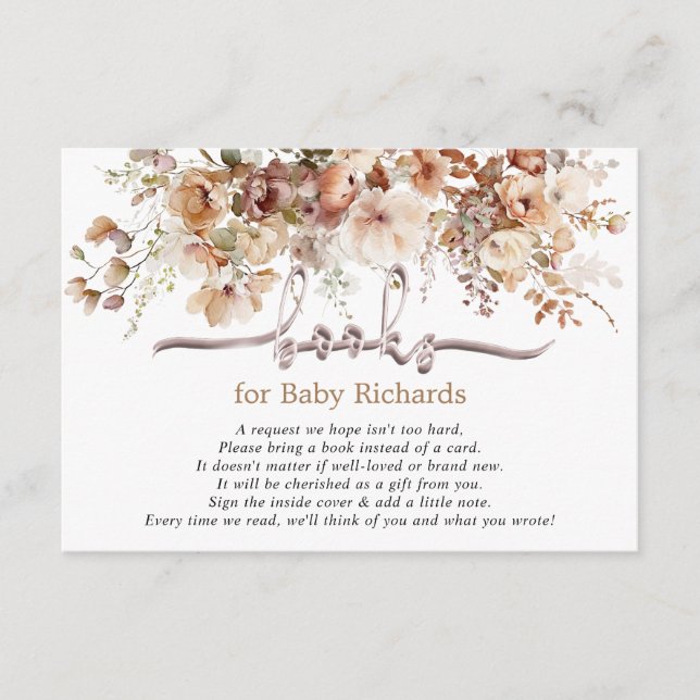 Bücher für Baby Floral Baby Dusche Begleitkarte (Vorderseite)