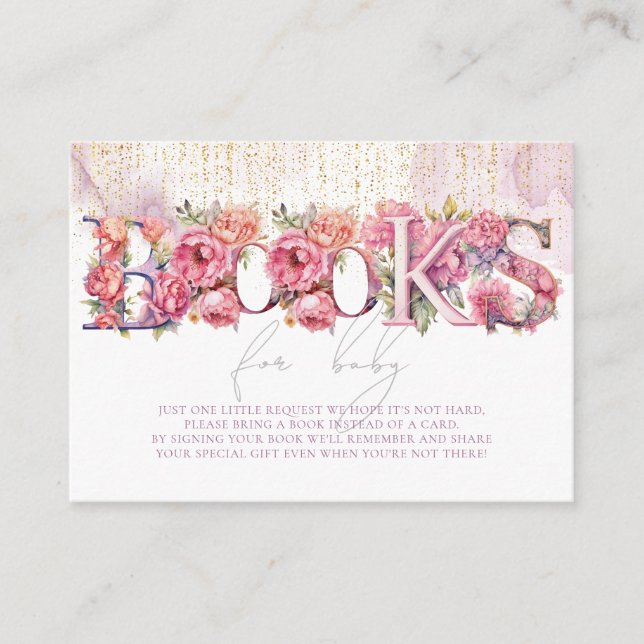 Bücher für Baby Floral Pink Gold Glitzer Begleitkarte (Vorderseite)