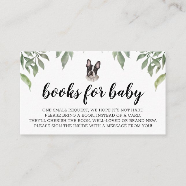 Bücher für Baby French Bulldog Boho Greenery Begleitkarte (Vorderseite)