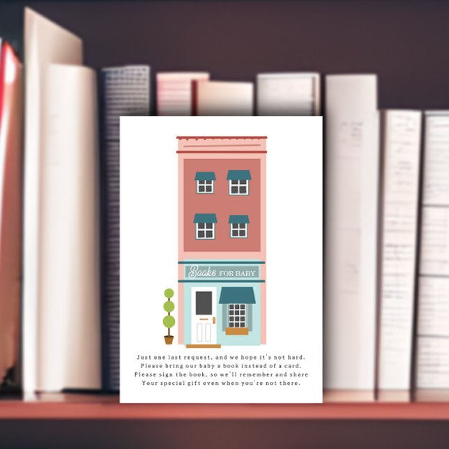 Bücher für Baby Gebäude Pink Babydusche Begleitkarte (Von Creator hochgeladen)