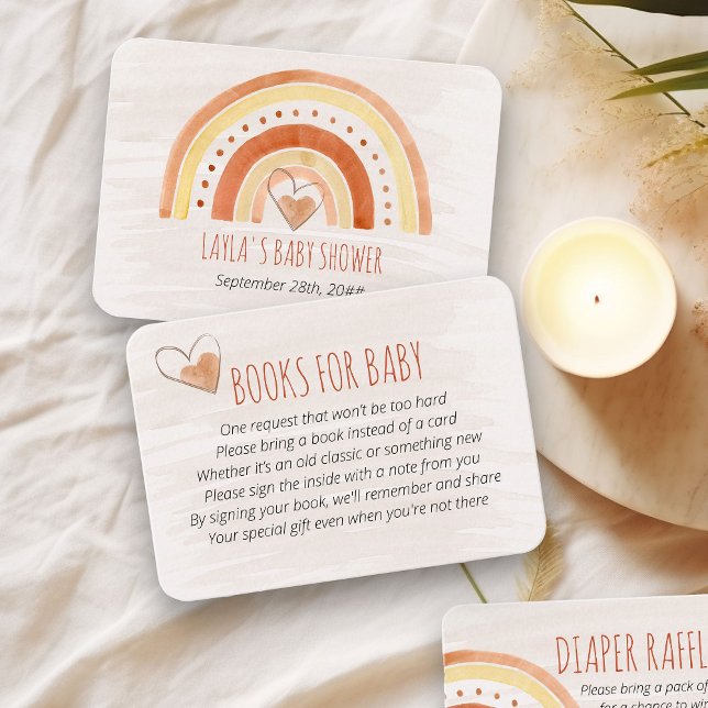 Bücher für Baby Gedicht Neutral Rainbow Baby Showe Begleitkarte (Books for Baby request card with neutral color rainbow)