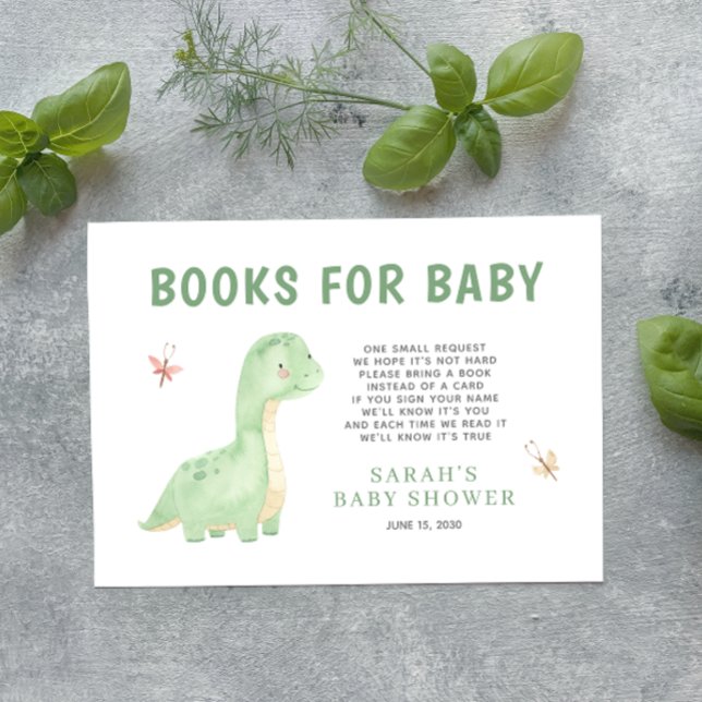 Bücher für Baby Green Watercolor Dinosaurier Dusch Begleitkarte (Get ready for a Jurassic celebration with our adorable dinosaur books for baby enclosure card! 🦕)