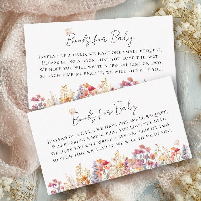 Bücher für Baby! Moderne Wildblume Babydusche Begleitkarte (Books for Baby! Modern, Wildflower Baby Shower White-Pastel Enclosure Card. For Baby Girl & Boy.)
