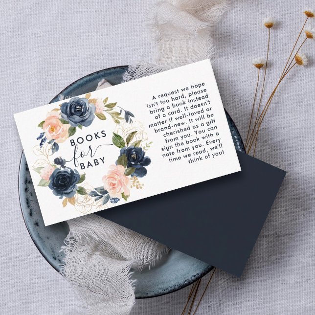 Bücher für Baby Navy Blush Blumendusche Begleitkarte (A unique baby shower idea is for the host to request books instead of cards with baby gifts.)