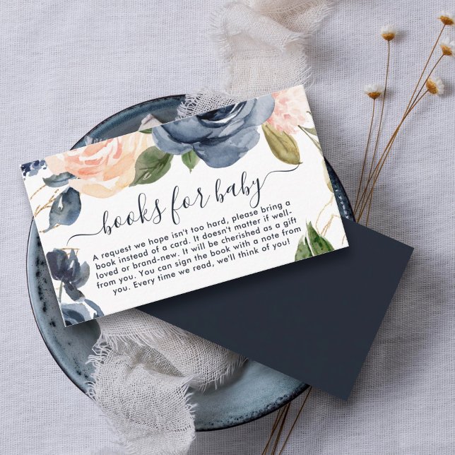 Bücher für Baby Navy Pink Floral Baby Dusche Begleitkarte (A unique baby shower idea is for the host to request books instead of cards with baby gifts.)