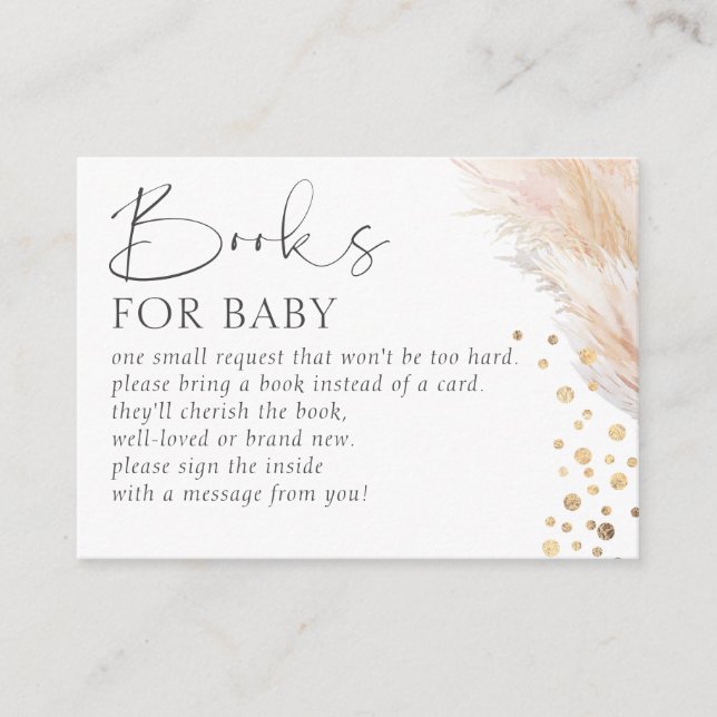 Bücher für Baby Pampas Grass Gold Baby Dusche Begleitkarte (Vorderseite)