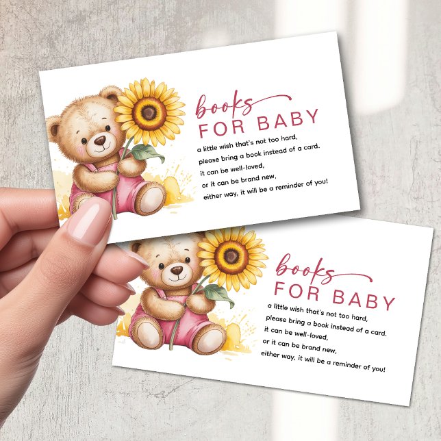 Bücher für Baby Pink Bear Sunflower Baby Dusche Begleitkarte (Von Creator hochgeladen)