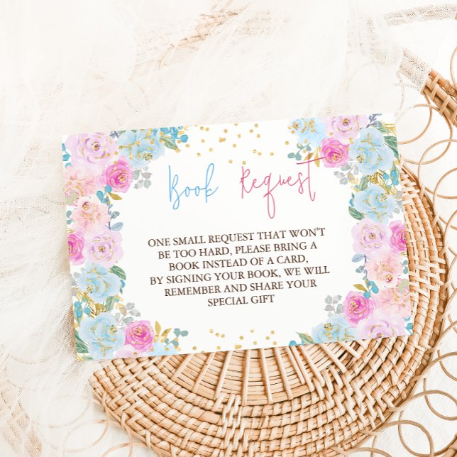 Bücher für Baby Pink Blue Floral Begleitkarte (Von Creator hochgeladen)