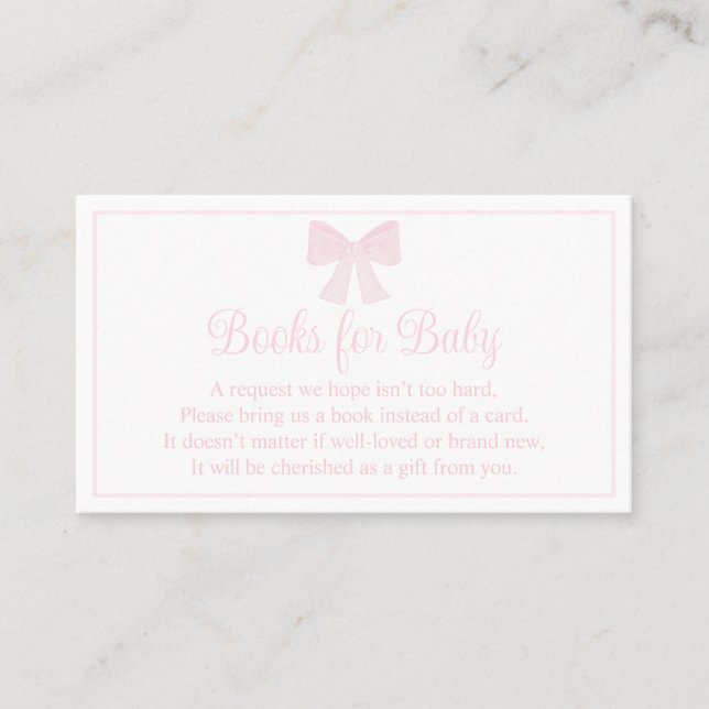 Bücher für Baby Pink Bow Preppy Baby Dusche Visitenkarte (Vorderseite)