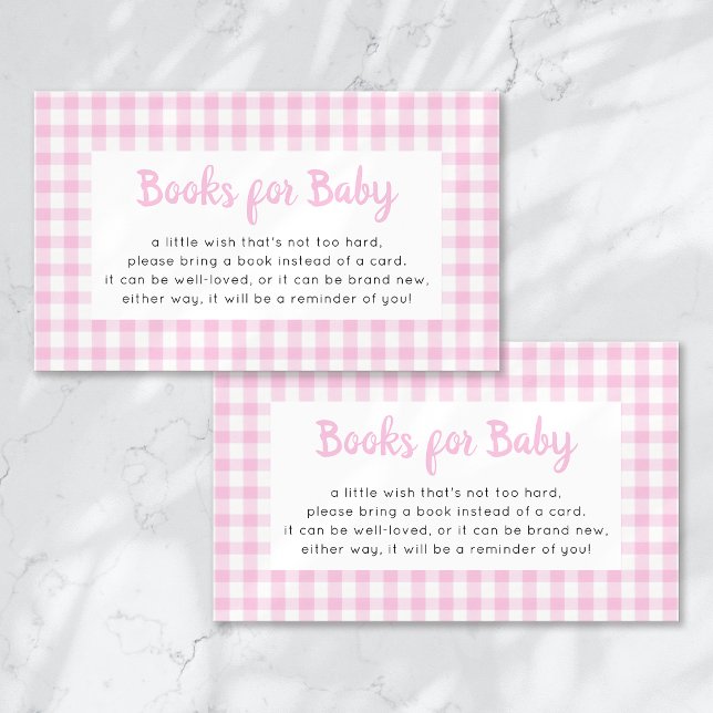 Bücher für Baby Pink Gingham Baby Shower Begleitkarte (Von Creator hochgeladen)