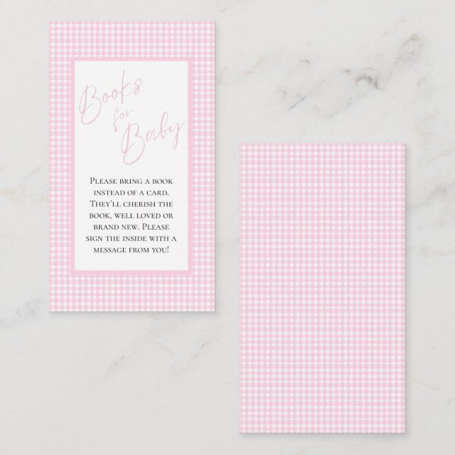 Bücher für Baby Pink Gingham Einschließungskarte Begleitkarte (Vorne/Hinten)