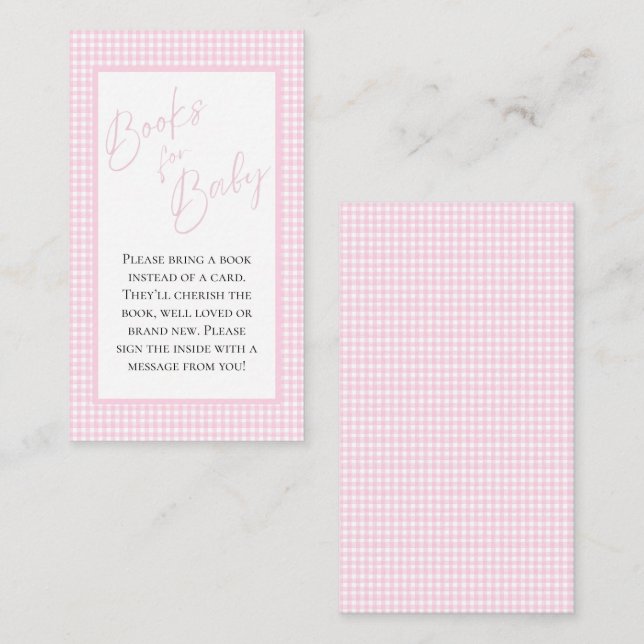 Bücher für Baby Pink Gingham Einschließungskarte Begleitkarte (Vorne/Hinten)