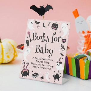 Bücher für Baby Pink Halloween Baby Shower Sockelschild