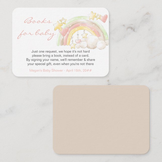 Bücher für Baby Rainbow and Stars Baby Shower Begleitkarte (Vorne/Hinten)