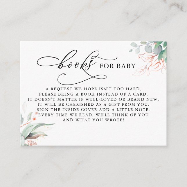Bücher für Baby Rose Gold Green Request Card Begleitkarte (Vorderseite)