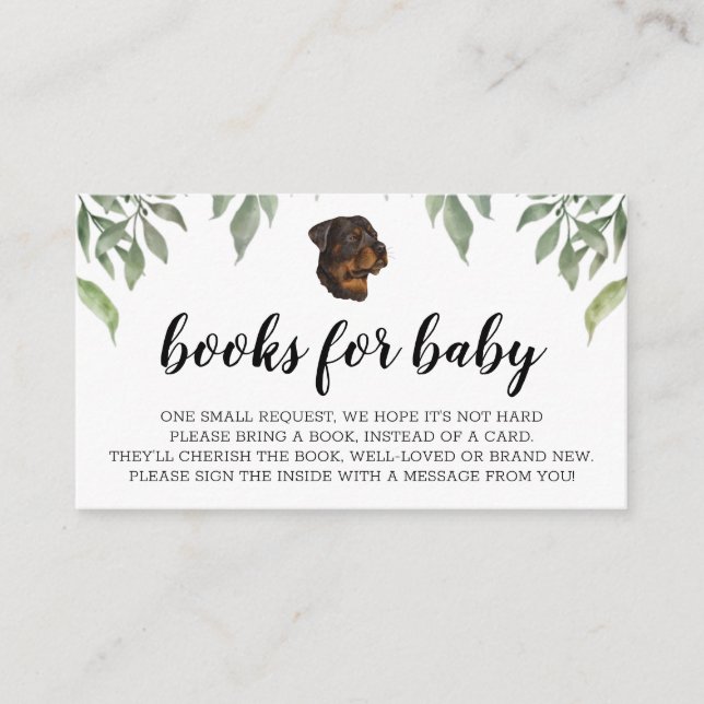 Bücher für Baby Rottweiler Boho Greenery Begleitkarte (Vorderseite)