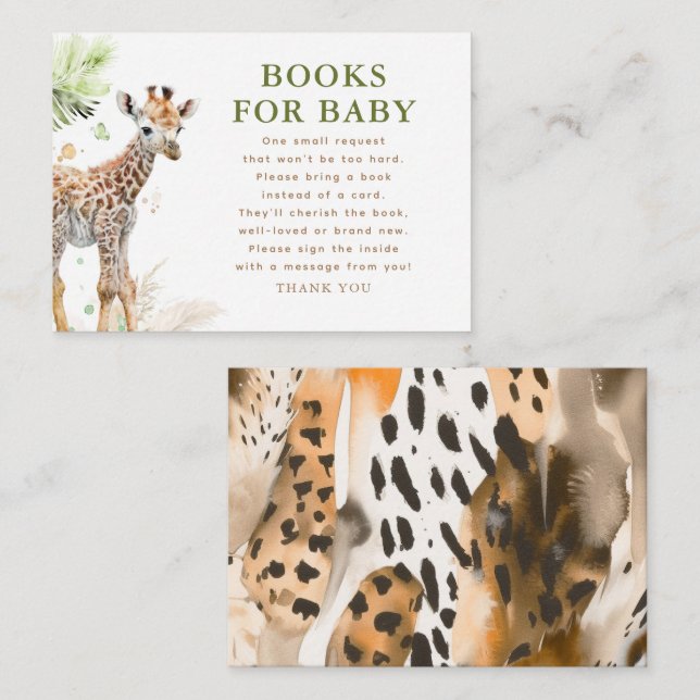 Bücher für Baby Safari Wildlife Baby Shower Begleitkarte (Vorne/Hinten)