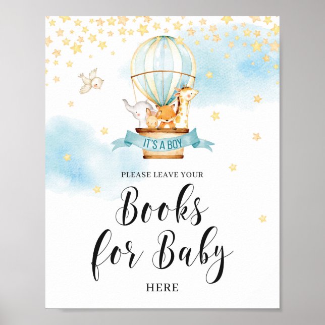 Bücher für Baby-Schild Baby Dusche Heißluftballon Poster (Vorne)