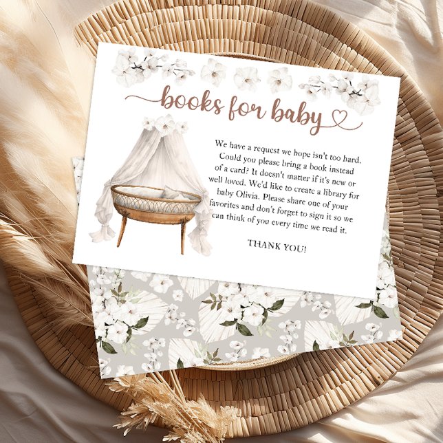 Bücher für Baby Shower Card Neutral Boho Floral Begleitkarte (Book for baby request card)