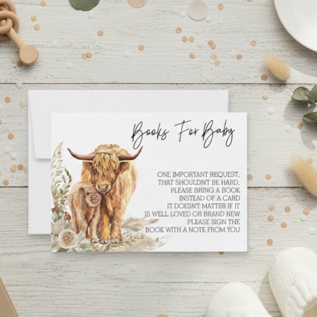 Bücher für Baby Shower Highland Cow Boho Einladung (Von Creator hochgeladen)