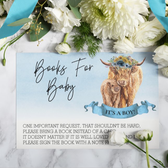 Bücher für Baby Shower Highland Cow Boy Calf Begleitkarte (Von Creator hochgeladen)
