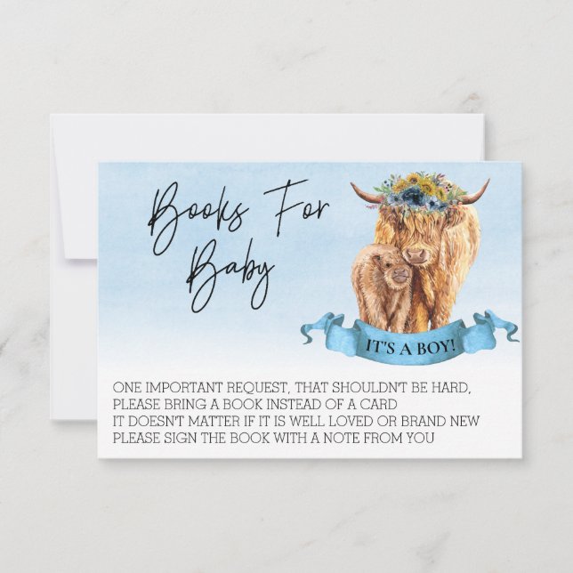 Bücher für Baby Shower Highland Cow Boy Calf Einladung (Vorderseite)