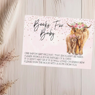 Bücher für Baby Shower Highland Cow Rosa Kalb Visitenkarte