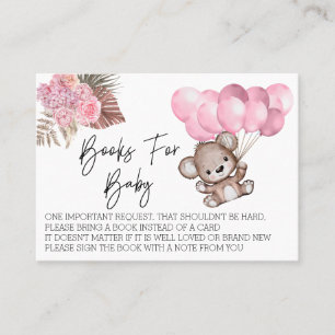 Bücher für Baby Shower Teddy Bear Balloons Boho Visitenkarte