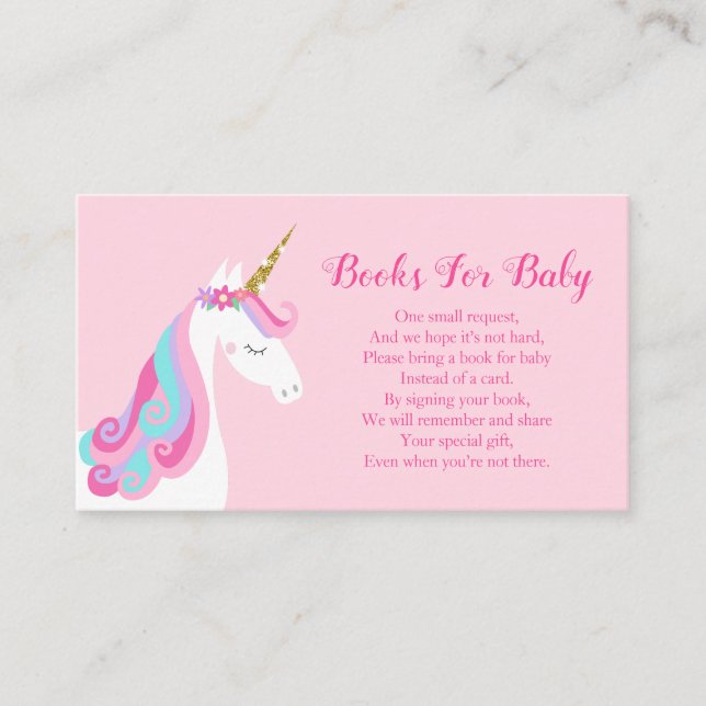 Bücher für Baby Unicorn Pink Babydusche Begleitkarte (Vorderseite)