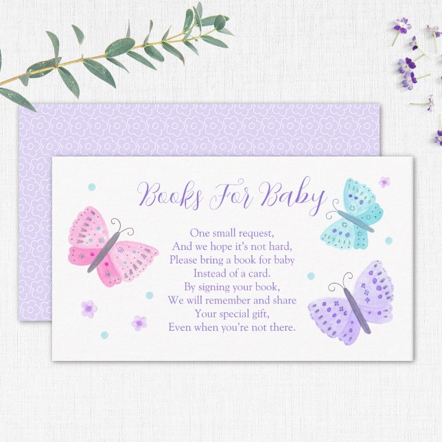 Bücher für Baby Watercolor Butterfly Babydusche Begleitkarte (Von Creator hochgeladen)