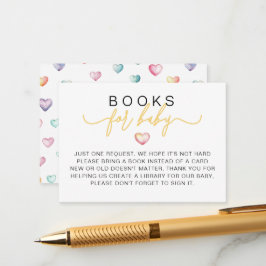 Bücher für Baby Watercolor Hearts Baby Shower Begleitkarte